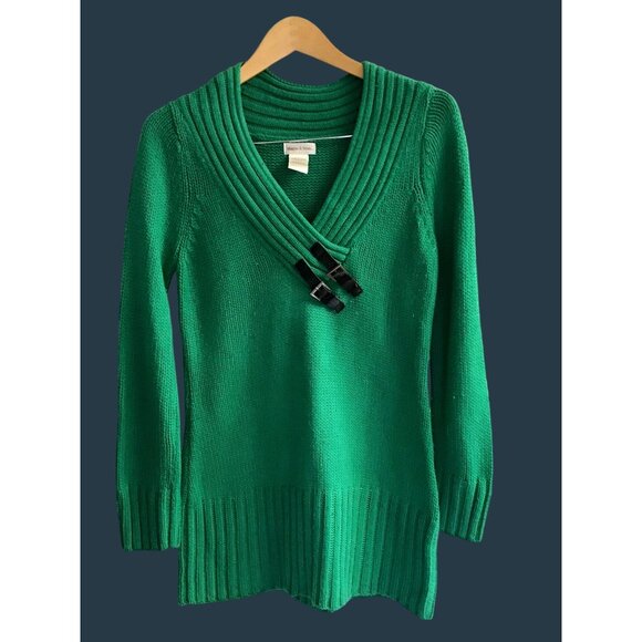 MONROE & MAIN- WOMENS KNIT LONG SLEEVE GREEN V-NECK SWEATER SIZE SMALL - Picture 1 of 6